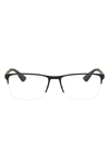 Ray Ban 56mm Rectangle Semi Rimless Optical Glasses In Gold Black