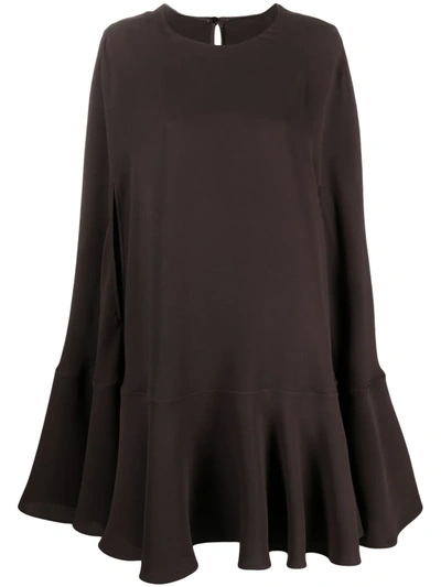 Valentino Garavani Silk Cape Dress In Brown