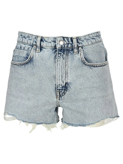 Alexander Wang High-waisted Dipped Back Denim Shorts, Pebble Bleach In Grey