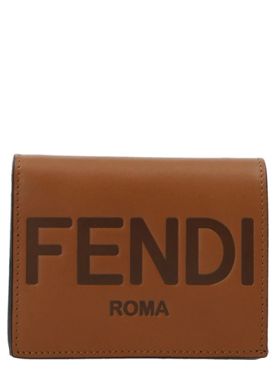 Fendi Logo Embossed Wallet In Brown