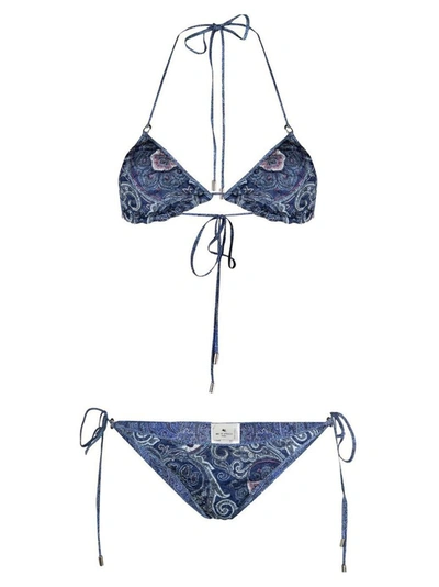 Etro Ischia Halterneck Paisley-jacquard Bikini In Blue