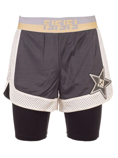 Fendi Logo Sports Shorts In Grey