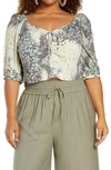 Open Edit Tie Front Puff Sleeve Blouse In Ivory Jackson Print