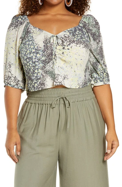 Open Edit Tie Front Puff Sleeve Blouse In Ivory Jackson Print
