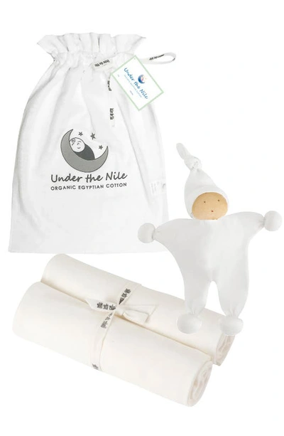 Under The Nile Babies' Organic Egyptian Cotton Swaddle Blanket & Lovey Set In White