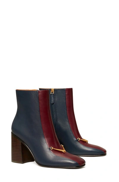 Tory Burch Equestrian Link Ankle Boot In Ink Navy / Burgundy