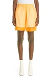 Dries Van Noten Layered Silk-organza And Cotton-jersey Shorts In Orange