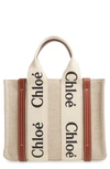Chloé Mini Woody Logo Strap Canvas Tote In White-brown