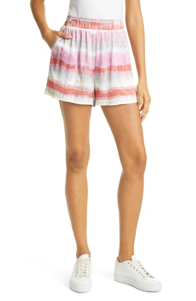Rails Leighton Smocked Waist Seersucker Shorts In Coral Waves