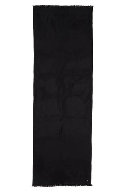 Saint Laurent Monogram Wool Scarf In Black