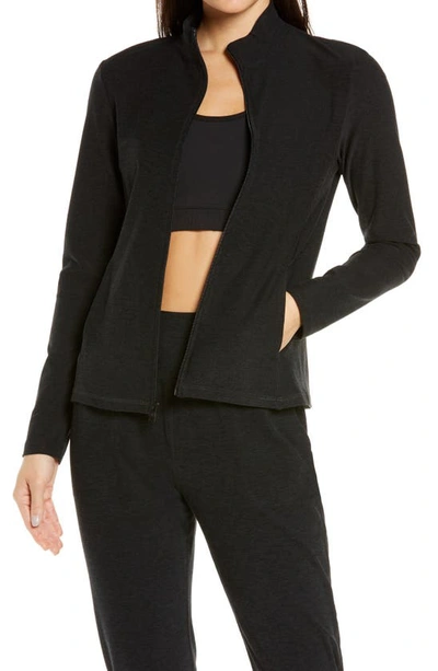 Beyond Yoga On The Go Space Dye Mock Neck Jacket In Black