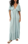 Free People La La Tiered Flutter Sleeve Maxi Dress In Blue Dream