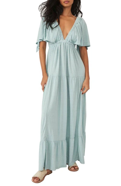 Free People La La Tiered Flutter Sleeve Maxi Dress In Blue Dream