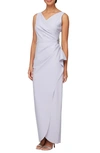 Alex Evenings Embellished Side Drape Column Gown In Lavender