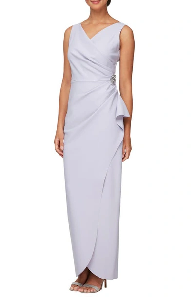 Alex Evenings Embellished Side Drape Column Gown In Lavender