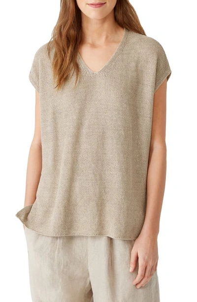 Eileen Fisher Cap Sleeve Organic Linen Tunic Sweater In Khaki