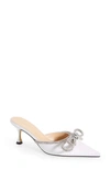 Mach & Mach Glitter Double Crystal Bow Pointed Toe Mule In White