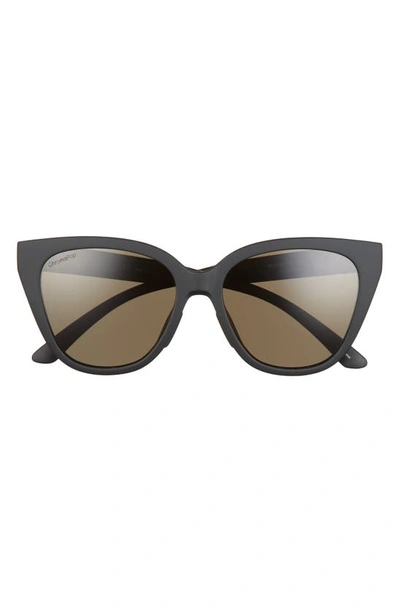 Smith Era 55mm Polarized Cat Eye Sunglasses In Matte Black/ Chromapop Grey