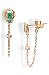 Anzie Clo Emerald Baguette Chain Detail Stud Earrings In Green