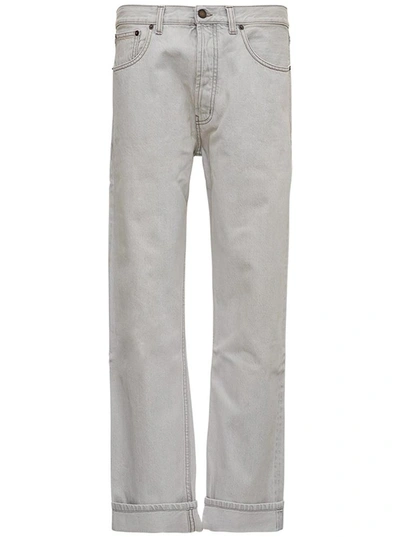 Saint Laurent Straight Cut Jeans In Gray Denim In White