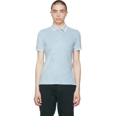Tom Ford Logo-embroidered Fleece Polo Shirt In Baby Blue