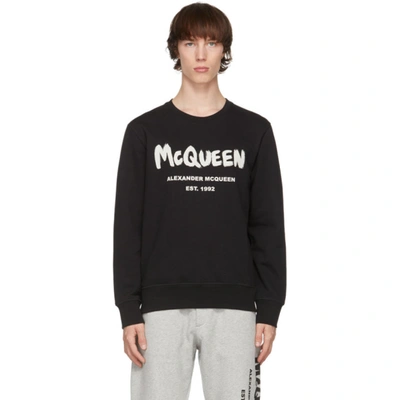 Alexander Mcqueen Black Graffiti Sweatshirt In Black/white