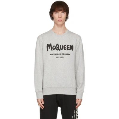 Alexander Mcqueen Graffiti-print Crew-neck Sweatshirt In Grey