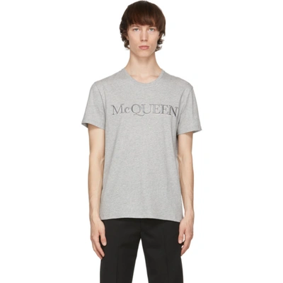 Alexander Mcqueen Logo-embroidered Cotton-jersey T-shirt In Grey