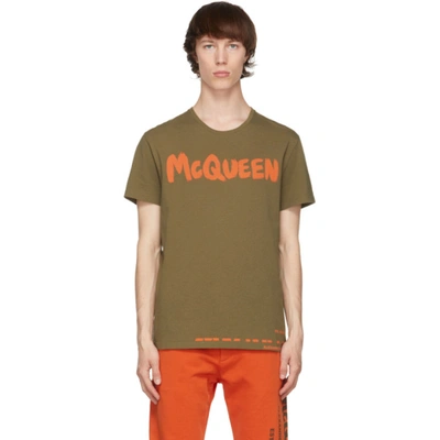 Alexander Mcqueen Graffiti Logo-print T-shirt In 0904 Khaki/mix