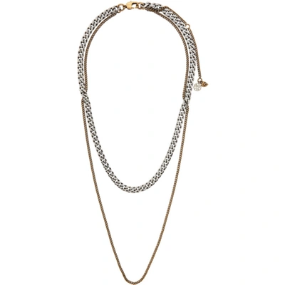 Alexander Mcqueen Silver & Gold Double Chain Layer Necklace