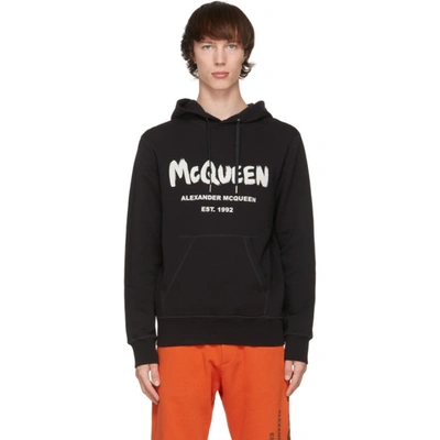 Alexander Mcqueen Logo Print Hooded Sweatshirt In Black/ivory