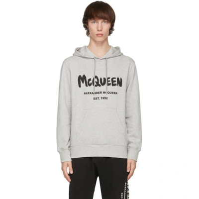 Alexander Mcqueen Logo-print Cotton Hoodie In Grey