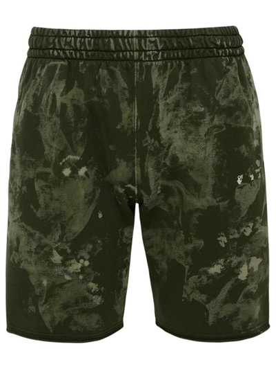 Off-white Vintage Bleach Sweat Shorts, Kombu Green In Black