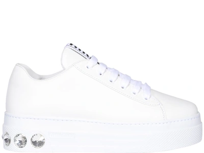 Miu Miu Crystal Embellished Heel Sneakers In White