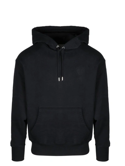 Ami Alexandre Mattiussi Ami Logo Embroidered Drawstring Hoodie In Black