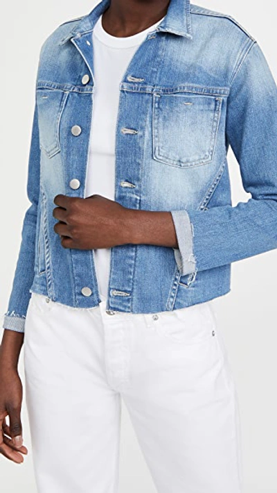 L Agence Janelle Slim-fit Raw-edge Denim Jacket In Denim-lt