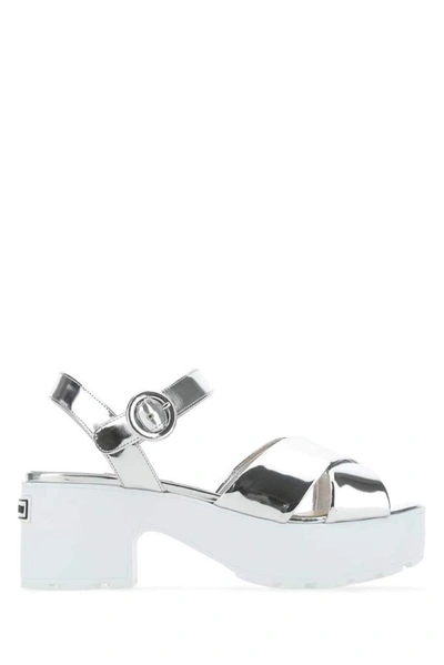 Miu Miu Crossed Strap Chunky Sole Sandals In Silver