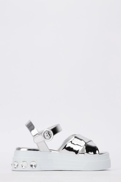 Miu Miu Crystal-embellished Platform Sandals In Silver