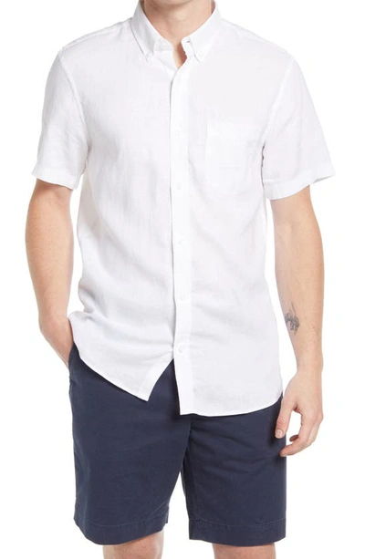 Nordstrom Solid Linen Short Sleeve Button-down Shirt In White