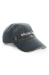 BALENCIAGA LOGO DISTRESSED BASEBALL CAP,5907584A9B9