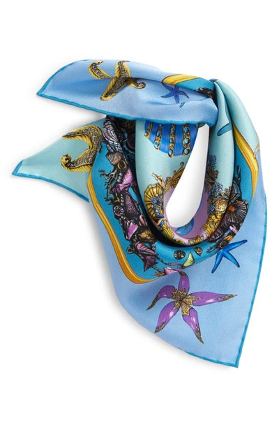 Versace Tresor De La Mer Print Silk Scarf In Azzurro-blu-multicolor