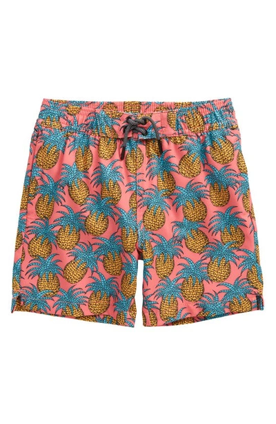 Sovereign Code Kids' Disruptor Print Swim Trunks In Pineapple Party/ Mauve