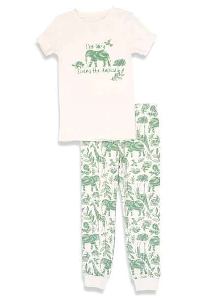 Pajamas For Peace Kids' Saving Animals Fitted Organic Cotton Two-piece Pajamas In Vanilla Ice