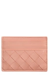 Bottega Veneta Intrecciato Leather Card Case In Peachy/ Silver
