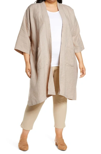 Eileen Fisher Organic Linen Belted Long Jacket In Undyed Natural