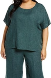 Eileen Fisher Washed Organic Linen Delave Boxy Top In Agean