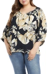 KAREN KANE BLOUSON SLEEVE PEASANT TOP,2L25584W