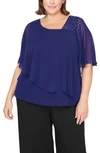 ALEX EVENINGS EMBELLISHED POPOVER CHIFFON BLOUSE,84701020