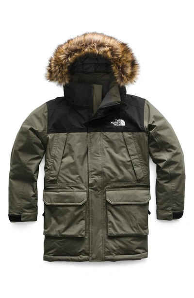 The North Face Kids' Mcmurdo Waterproof 550 Fill Power Down Parka With Faux Fur Trim In New Taupe Green