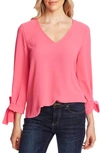 Cece Tie Sleeve Top In Pink Flamingo